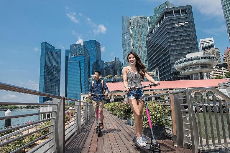 Singapore-based company PopScoot, which started in April this year, will bring the service to downtown commercial clusters and the heartland next month. PopScoot will run on a Bluetooth app-based unlocking system, releasing the e-scooters from their 