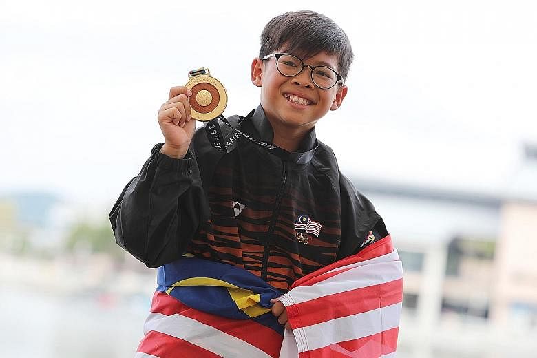 Malaysian waterskier Adam Yoong Hanifah is the youngest gold medallist at the KL Games at the tender age of nine.