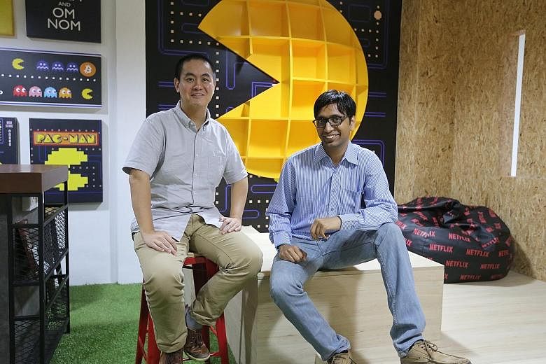 Movel AI co-founders Bai Haoyu (left) and Abhishek Gupta use cameras for computer vision. They take the input from the camera, and get feature points from the existing environment. Through their software, the robot gets more information about its sur