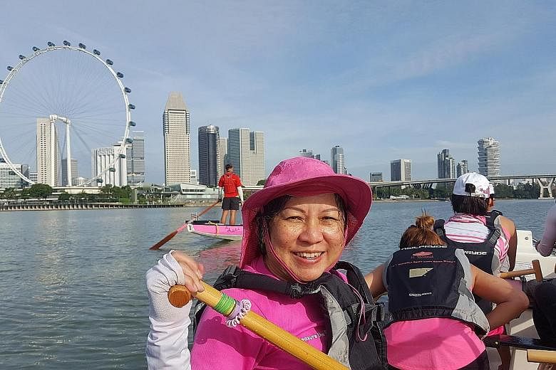 Dr Reginald Teo, seen here skydiving in 2015, and Mrs Lisel Lee, who goes dragon-boating every weekend, are among older people who take part in adventure sports.
