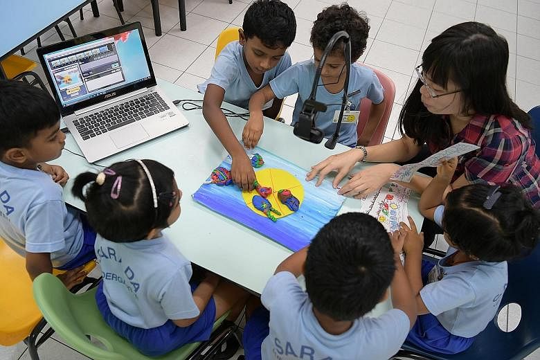 Kids learning through fun with Ms Chuah. More than 500 children from Ramakrishna Mission Sarada Kindergarten have created their own animations through the programme, which has been conducted for two years.