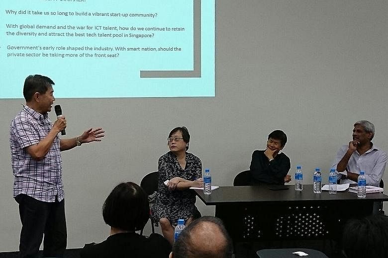(From left) IT industry veteran William Liu, Straits Times senior writer Cheong Suk-Wai and Intelligent Island co-authors Grace Chng and P. Ramakrishna at The Big Read Meet last Wednesday.