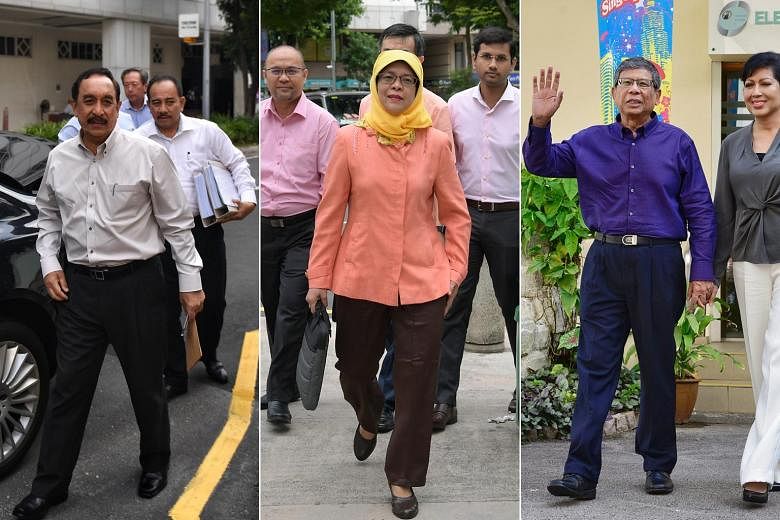 From left: Mr Farid Khan, Madam Halimah Yacob and Mr Salleh Marican, seen here with his wife, Madam Sapiyah Abu Bakar, are the three contenders who applied to stand in the upcoming presidential election, which is reserved for Malays. Besides applicat