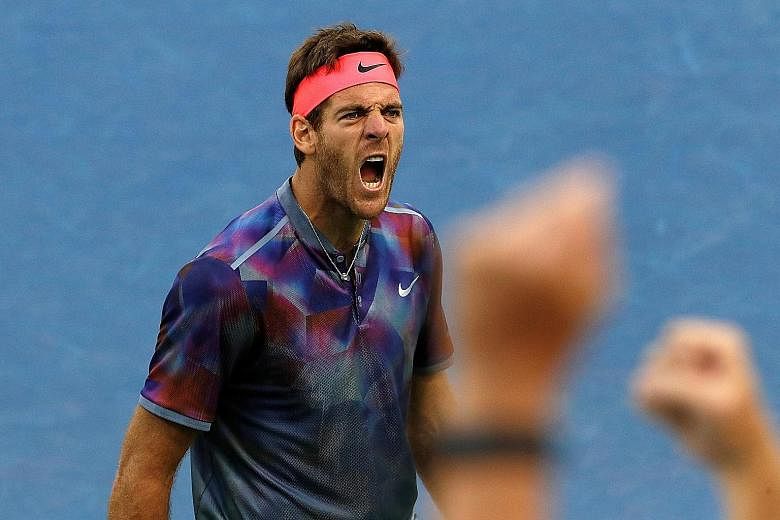 Juan Martin del Potro of Argentina showing his fighting spirit during his classic five-setter against sixth seed Dominic Thiem of Austria. Despite feeling ill and requiring medical treatment, he won 1-6, 2-6, 6-1, 7-6 (7-1), 6-4 and will now face thi
