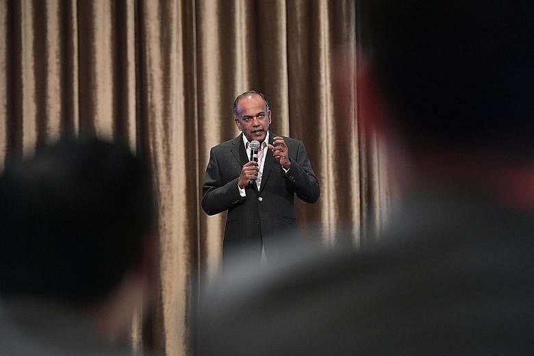 Home Affairs and Law Minister K. Shanmugam speaking at an Institute of Policy Studies forum on the reserved election. He cited evidence that race is still a factor when Singaporeans vote, making it harder for minority candidates to be elected preside