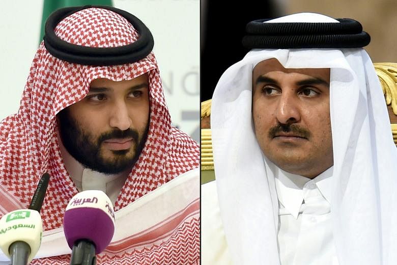 Saudi Crown Prince Mohammed (top) and Qatari ruler Sheikh Tamim spoke on Friday.