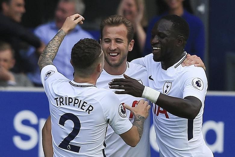 Tottenham's Harry Kane celebrating his fluke opener against Everton. The reigning Golden Boot winner has never registered a top-flight goal in August.