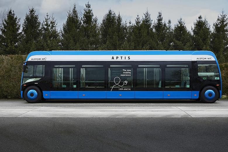 Alstom's recently launched Aptis electric bus. The battery-powered, low-floor vehicle may make its way to Singapore by 2019, as the firm looks to grow its business.