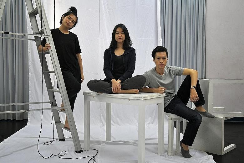Theatre-makers (from left) Myra Loke, Ellison Yuyang Tan and Joshua Lim will each have their plays performed by the other two.