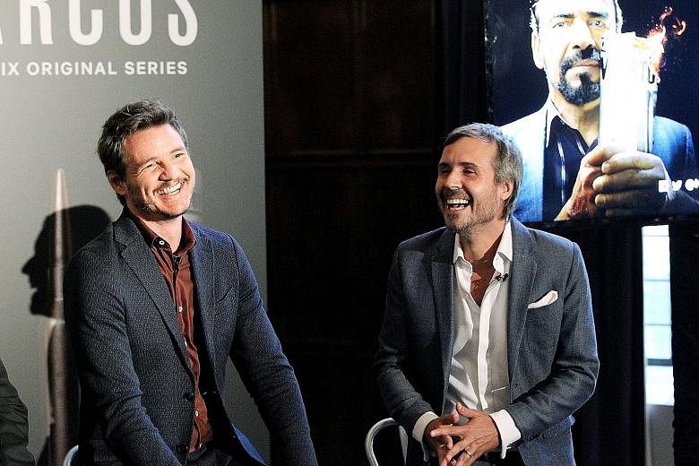 Actor Pedro Pascal (far left, with Narcos director Andi Baiz) hopes the success of the crime drama heralds a new phase in the globalisation of Latino and Hispanic culture.