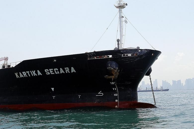 The Indonesian tanker Kartika Segara's front right section was damaged in the accident.