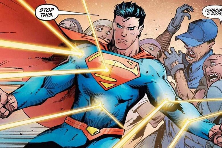 In the latest edition of the Action Comics series, Superman intervenes to stop an out-of-work factory worker as he is about to kill some immigrants.