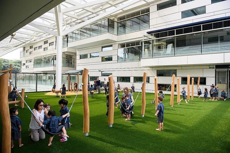 The $200 million Early Learning Village in Lorong Chuan opened its doors last month. It has a capacity of 2,100 children and is likely the largest pre-school here. It comes with outdoor play areas, a swimming pool for children and a gymnasium, and of