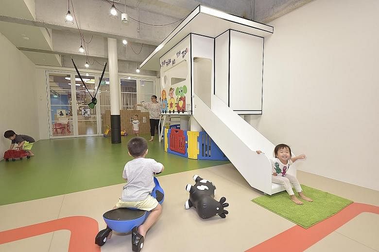Tots and Teddies pre-school in Cecil Street charges more than $2,200 a month for full-day childcare but offers extras such as an indoor playground with child-friendly toys.