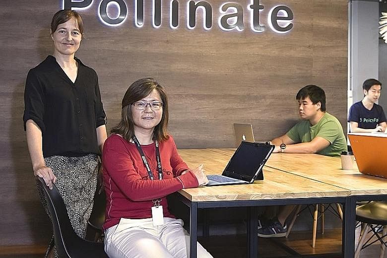 Ms Britta Hummel and Ms Lee Ling Chong of 3PlayGrounds, a start-up at Pollinate that organises adventure tours and allows outdoor enthusiasts to find fellow travellers. Pollinate, which started operations in July, is targeted at start-ups that have p
