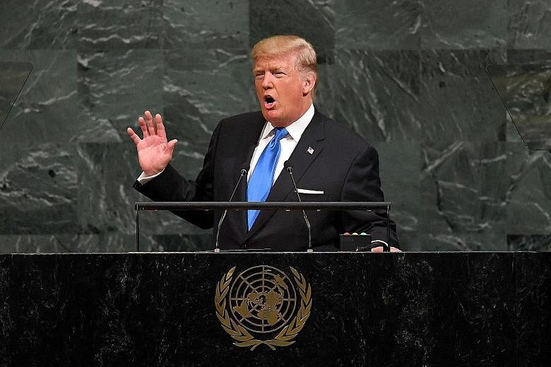 US President Donald Trump addressing the UN General Assembly in New York yesterday.