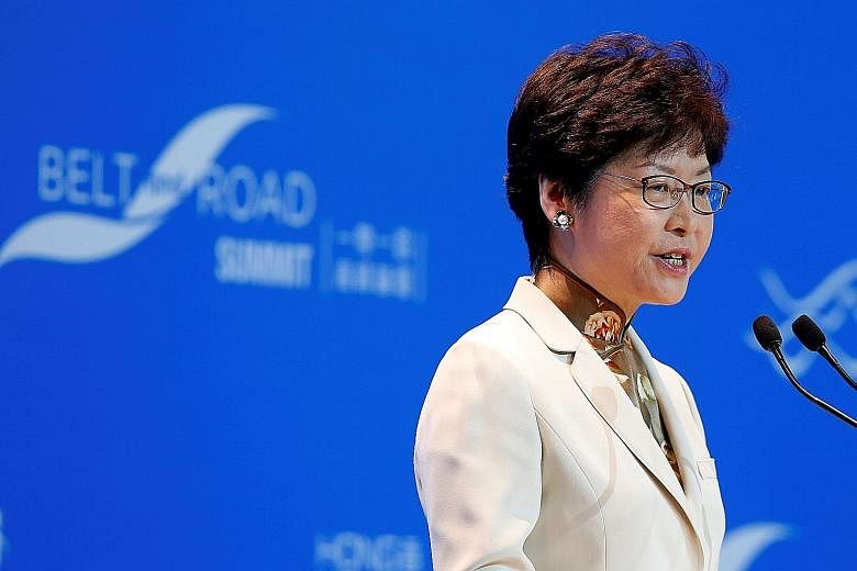 Hong Kong Chief Executive Carrie Lam at last week's Belt and Road Summit. Yesterday, she said the calls for autonomy "violated" the city's Basic Law, but that the government did not want to intervene on university campuses.