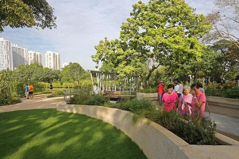 The 900 sq m therapeutic garden at Bishan-Ang Mo Kio Park, which opened yesterday, will hold activities like nature art and gardening to stimulate participants' senses through interaction with nature, and encourage motor and hand-eye coordination.