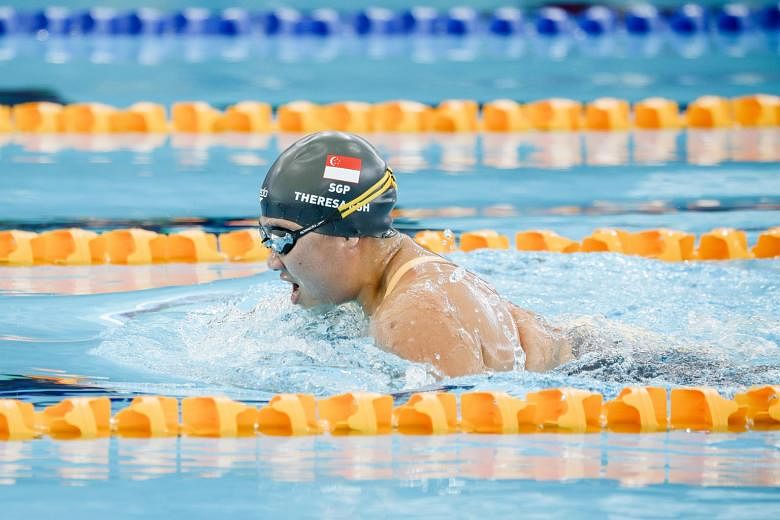 Theresa Goh on her way to winning the SB4 100m breaststroke at the Kuala Lumpur Asean Para Games yesterday. She clocked 2min 4.16sec to win the race, more than 24 seconds ahead of Danh Thi My Thanh of Vietnam, who was second with a time of 2:28.24.