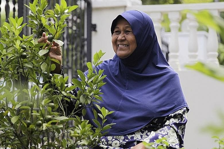 Left: Retiree Saleha Jumat was unsuccessful in growing herbs until she attended a workshop by Carbon InQ's Centre for Nature Literacy and Enterprise. Her mint and lime plants grow well now.