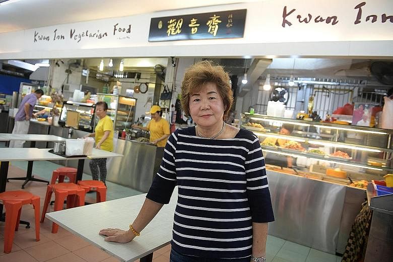 Madam Choo Hong Eng at the Kwan Inn (Geylang East) Vegetarian Food stall, which has been in operation since 1986. She had made headlines in 2011 when Marina Bay Sands Casino initially declined to pay her the $410,000 she won on its slot machines. She