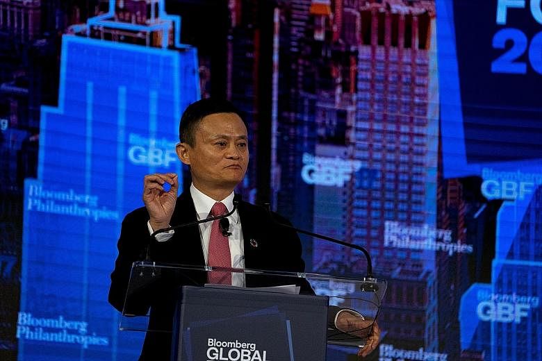 Alibaba chairman Jack Ma speaking at the Bloomberg Global Business Forum in New York on Wednesday. Addressing fears that "machines are going to control human beings", he said "people should have confidence".