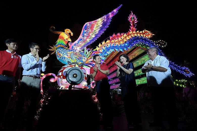 A fortnight of Mid-Autumn festivities at Gardens by the Bay kicked off last night with the lighting of a lantern display, the Arrival of the Phoenix, a mythical bird associated with warmth and harvest. At the launch were (from far left) People's Asso