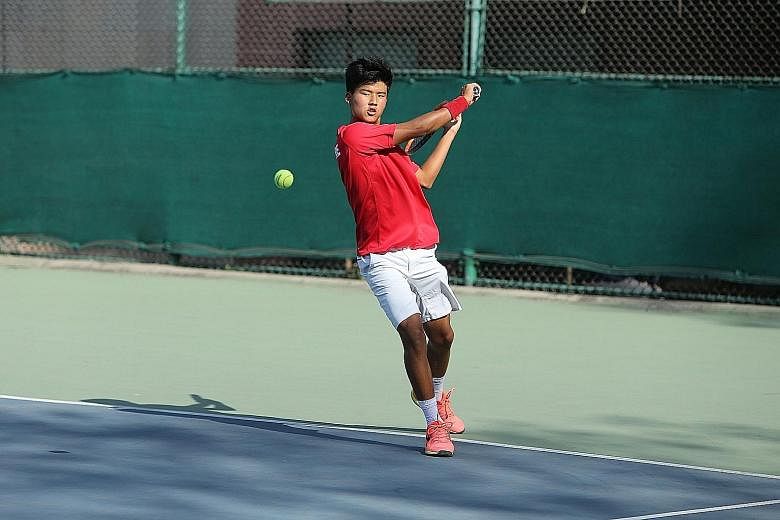 Ethan Lye playing for Singapore at the Asia Oceania Junior Davis Cup under-16 tournament in India in March. Yesterday, he beat top seed Campbell Salmon for the New South Wales Junior International crown.