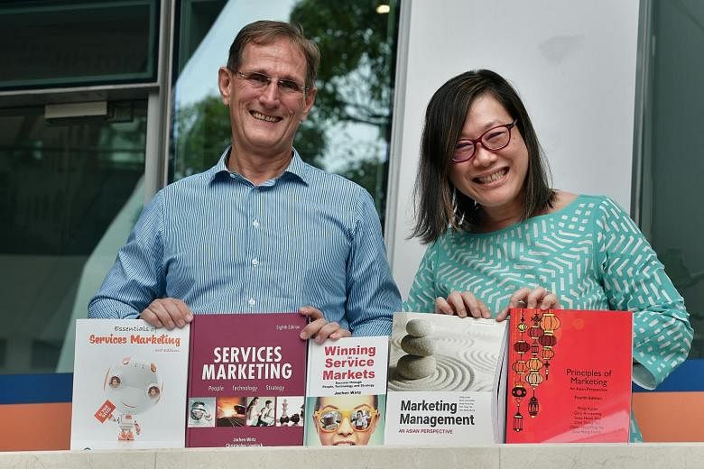 Textbooks by NUS professors Ang Swee Hoon and Jochen Wirtz include questions that may prompt discussion of newer firms not included in the books.