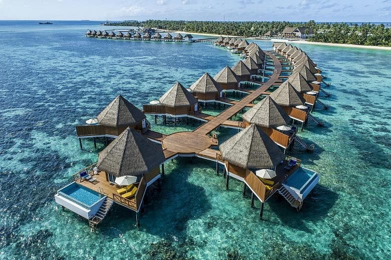 The Mercure Maldives Kooddoo Hotel, managed by the well-known Accor group, has 68 villas, comprising 43 located over water and 25 along the beaches.