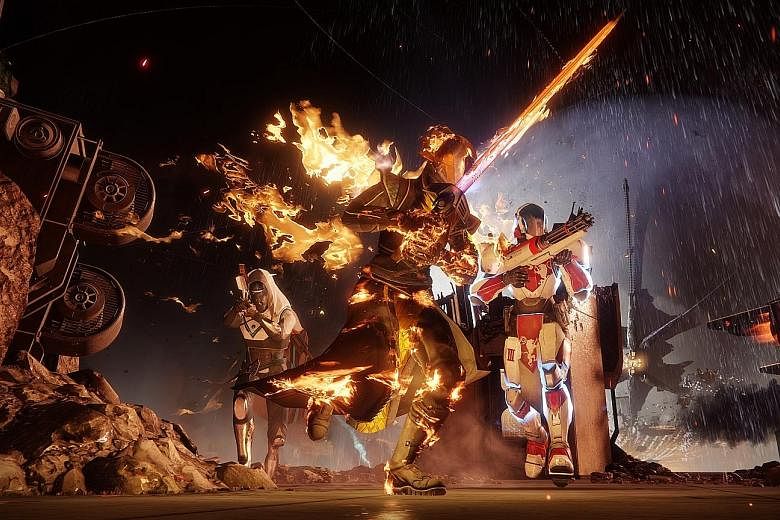 Play as a Hunter, a Warlock and a Titan in the science-fantasy video game Destiny 2.