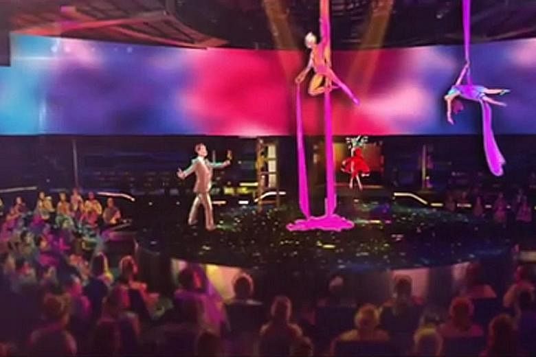 The new 4,500-passenger MSC Meraviglia cruise ship boasts a Cirque du Soleil show complete with airborne acrobats, as seen in this artist's impression.