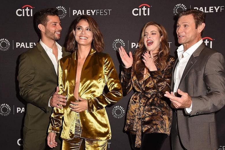 Dynasty cast members (from left) Rafael de la Fuente, Nathalie Kelley, Elizabeth Gillies and Grant Show attending the 11th annual PaleyFest Fall TV Previews for Dynasty at the Paley Center for Media in Beverly Hills, California, earlier this month.
