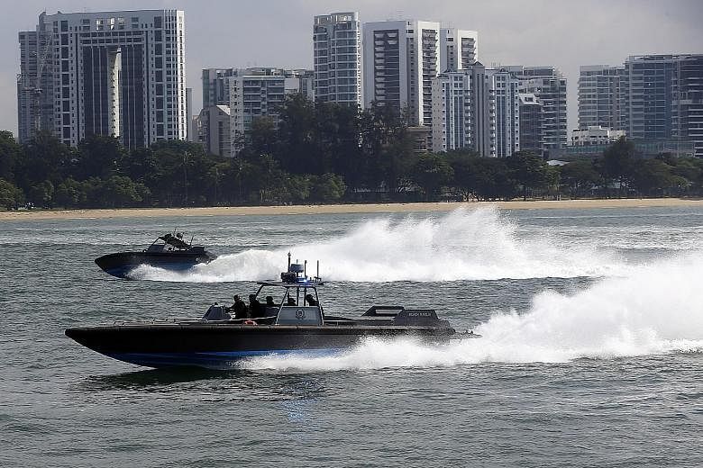 The Singapore Police Coast Guard's (PCG) high-speed interceptors. The new programme to train maritime enforcement officers on combating piracy and armed robbery against ships will include visits to key facilities such as the PCG's Brani base and the 
