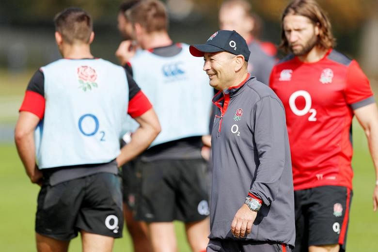 England rugby coach Eddie Jones working with his squad during training. The Australian has masterminded England's rise up the world rankings to second, behind world champions the All Blacks and they have their eye on the 2019 World Cup in Japan.