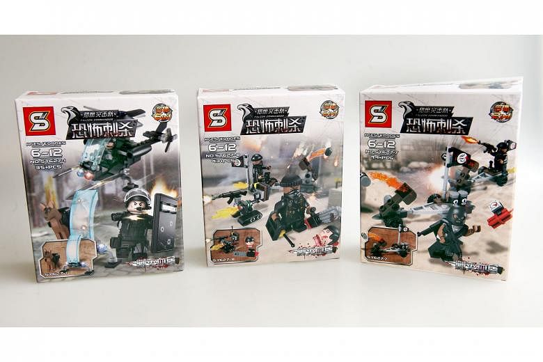 "Falcon commando" sets priced between $3.80 and $25 were being sold at a store in People's Park Complex and online. The toy sets, recommended for children aged between six and 12 years, depict violent scenes that show figurines carrying the ISIS flag