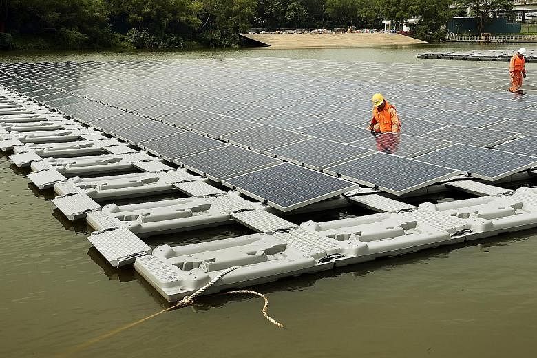 The floating solar PV system test bed launched at Tengeh Reservoir last October. It has been shown to perform better than its rooftop counterparts, because of cooler temperatures in its surrounding environment.