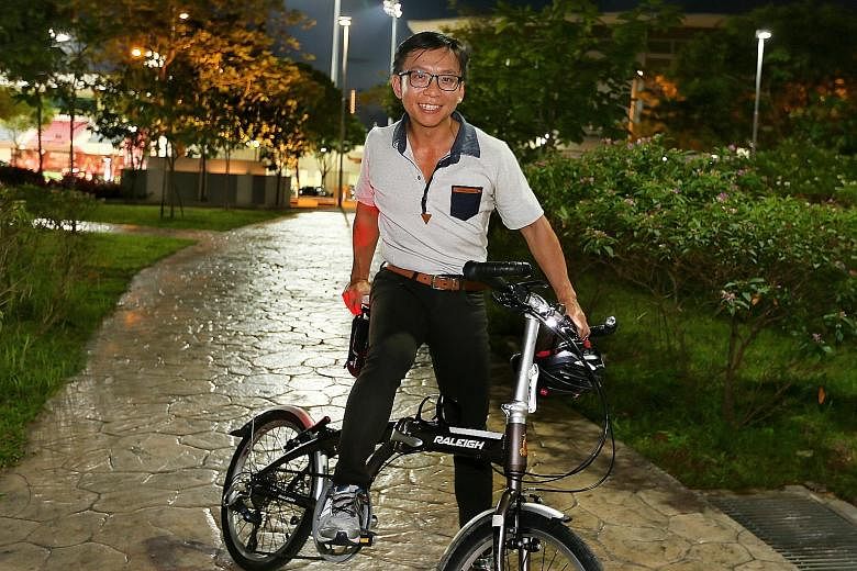 Mr Colin Quek cycles to work occasionally from his Sengkang home, but would do so more often if his office in Changi Business Park had more shower and bicycle storage facilities.