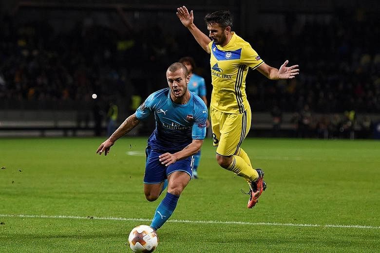 Jack Wilshere getting the better of Bate Borisov's Alyaksandr Valadzko in Thursday's Europa Cup match. Wilshere gave a tantalising glimpse of his ability in Arsenal's 4-2 victory.