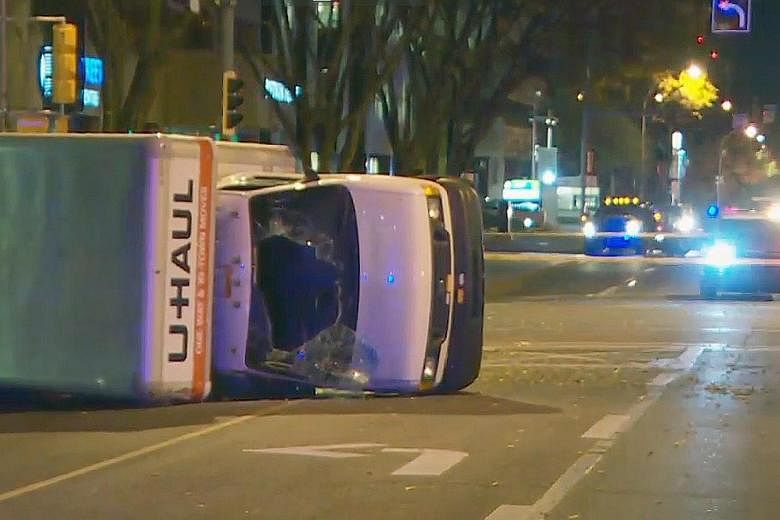 Canadian police have arrested a man suspected of stabbing an officer and injuring several pedestrians last Saturday. The driver of a U-Haul truck was arrested after it flipped over, ending a high-speed chase through Edmonton in Alberta province.