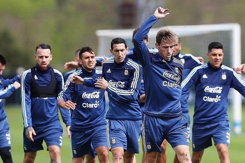 Argentina players training ahead of their crucial World Cup qualifier against Peru. The clash will take place at La Bombonera, where Peru in 1969 secured World Cup qualification at the expense of Argentina.