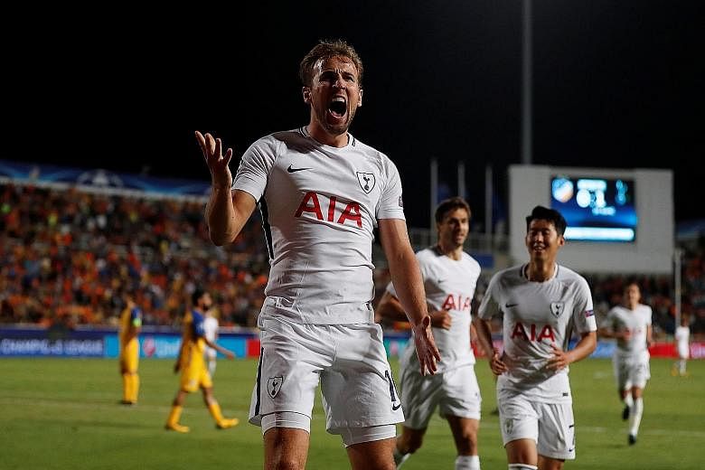 Tottenham striker Harry Kane celebrating his second goal against Apoel Nicosia in the Champions League. The England international's hat-trick against the Cypriot side was among the 13 goals he scored in September.
