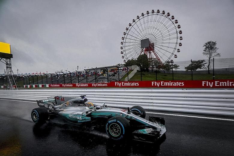Mercedes driver Lewis Hamilton of Britain in action during the second practice session of the Japanese Grand Prix at the Suzuka Circuit yesterday. The championship leader will look to extend his 34-point cushion over arch-rival Sebastian Vettel of Fe