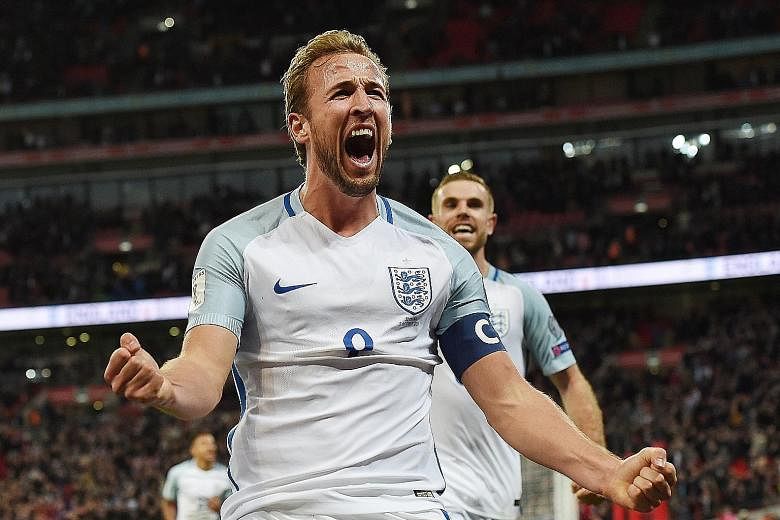 England's Harry Kane celebrating his 90th-minute winner against Slovenia. The in-form Spurs striker will be expected to lead the line at next year's World Cup Finals in Russia.