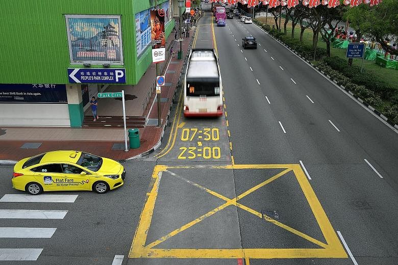 In Eu Tong Sen Street, the operating hours of bus lanes are marked on the ground, a move aimed at heightening awareness. The LTA said such measures have helped to reduce the number of summonses issued for incursions into bus lanes.