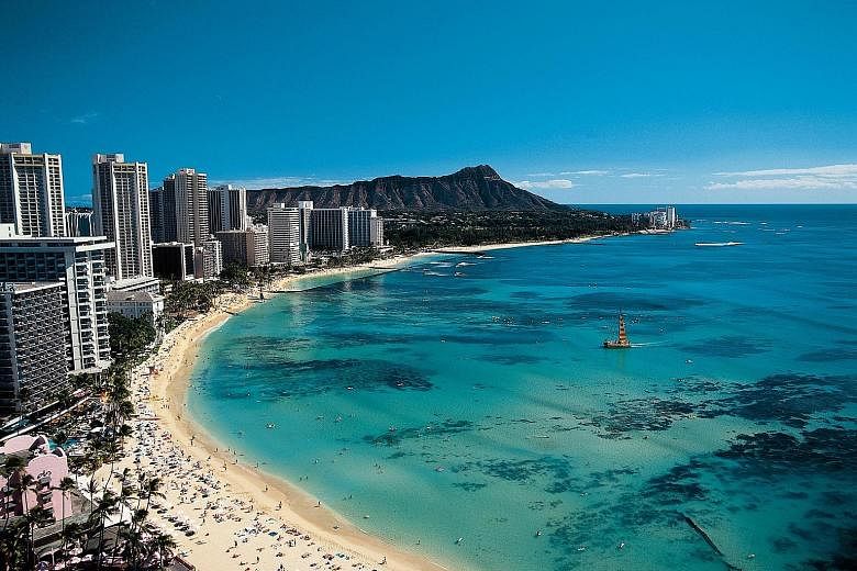A view of Waikiki beach in Honolulu. Scoot has announced the launch of a new service from Singapore to Honolulu with a stopover in Osaka, starting on Dec 19.