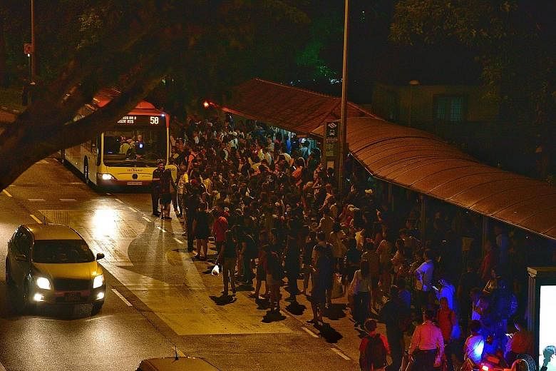 Crowds outside Bishan MRT station as train services along the North-South Line were disrupted yesterday. SMRT first tweeted at about 5.35pm about a disruption between Bishan and Toa Payoh MRT stations, but later said train services between Ang Mo Kio