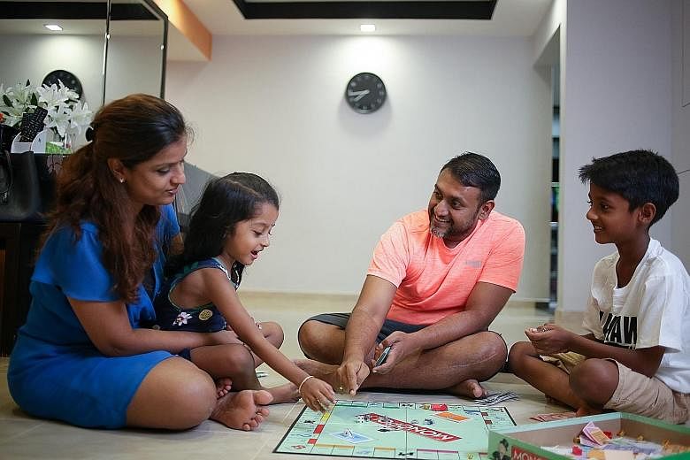 Manager Balamurali Murugan, 38; his wife, Ms Priya Govindaraju, 36, who is a manager at the Land Transport Authority; and their children, Sarisha Diya, four, and Sachin Dev, 10. Mr Murugan found it easier to quit smoking as his children were growing 