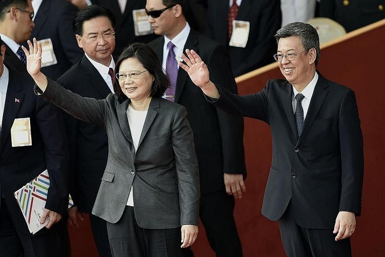 President Tsai Ing-wen and Vice-President Chen Chien-jen at the National Day ceremony in Taipei yesterday.