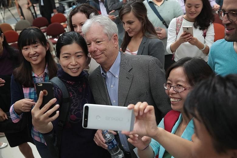 Professor Richard Thaler was the subject of many a "wefie" at a University of Chicago reception after learning he had been awarded the 2017 Nobel prize in economics on Monday. Prof Thaler is one of the founders of the "nudge theory" which stems from 
